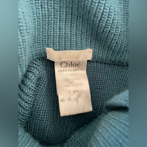 RARE Chloe wool angora blend turtleneck sweater dress in teal green - Picture 3 of 4